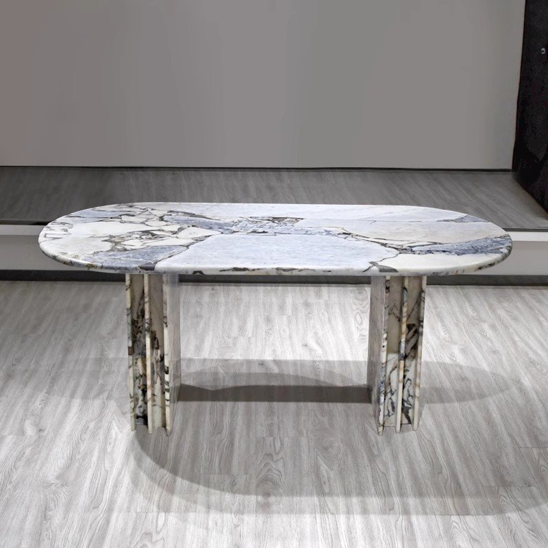 Customized Polished Honed Modern Natural Stone Oval Shape Galaxy Blue Marble Dining Table for Restaurant Hotel Villa