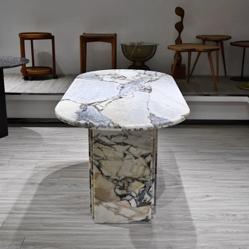 Customized Polished Honed Modern Natural Stone Oval Shape Galaxy Blue Marble Dining Table for Restaurant Hotel Villa