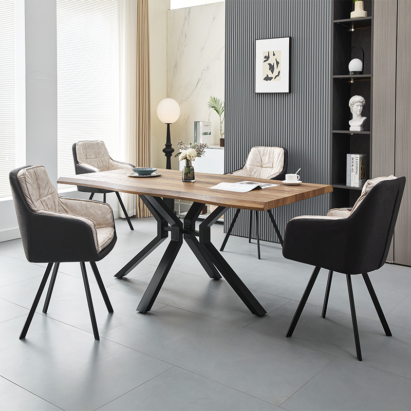 European Style Industrial Design Dining Tables With Wood Square And Metal Leg Dining room Sets For Living Room