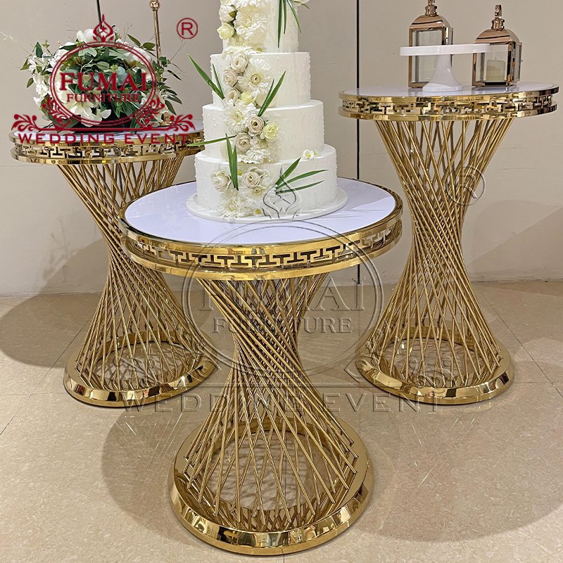 Cake Table Wedding New Design Gold Stainless Steel Metal Frame Round Display Table For Party Decorate