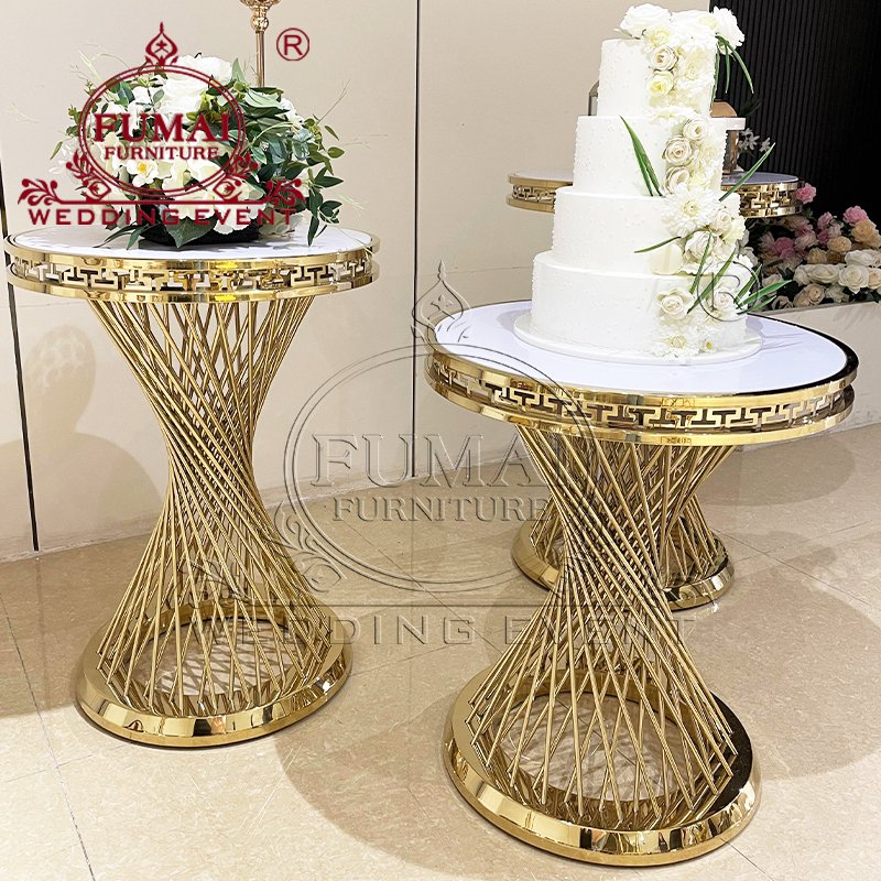 Cake Table Wedding New Design Gold Stainless Steel Metal Frame Round Display Table For Party Decorate