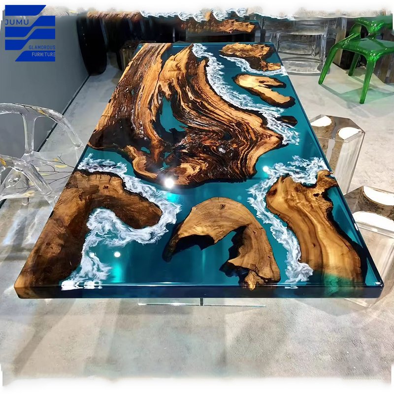 Glamorous Furniture Antique Modern Epoxy Wood Dining Table Unique Special for Hotels and Villas for Dining Rooms