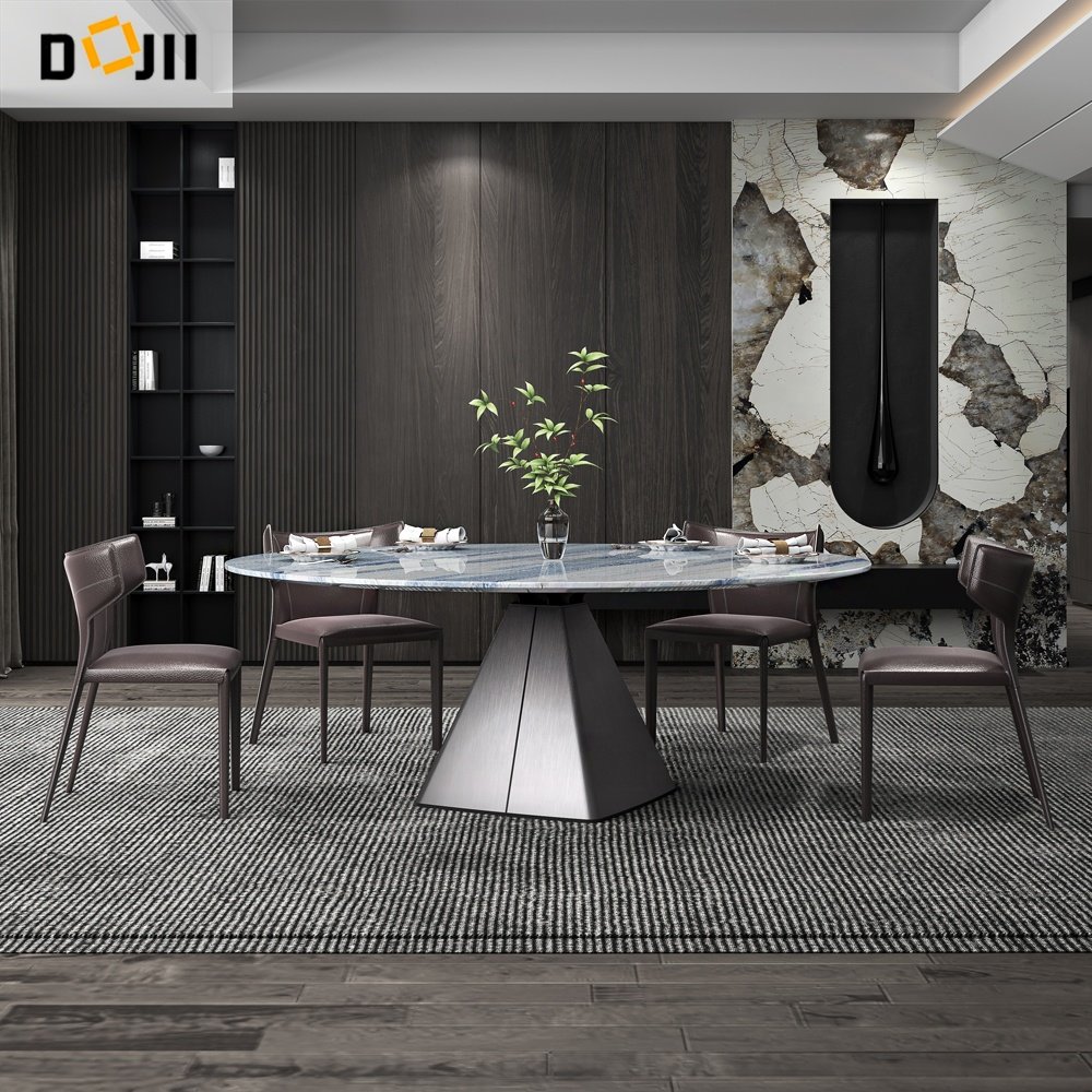 Round marble dining table for large apartment with turntable for 10 people for hotel hot pot Large round table