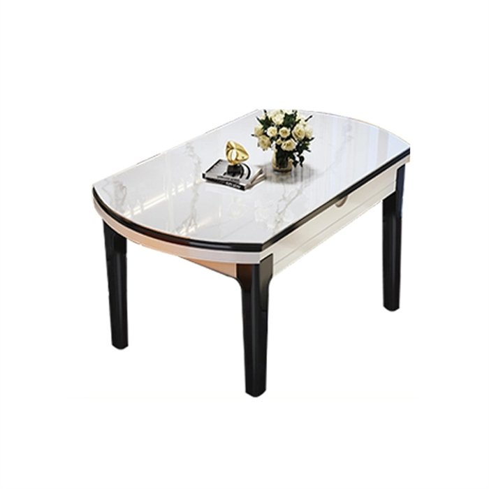 Low Price French Midcentury Leather Chaise Dining Table with Blake Marble/Sintered Stone Top Extendable