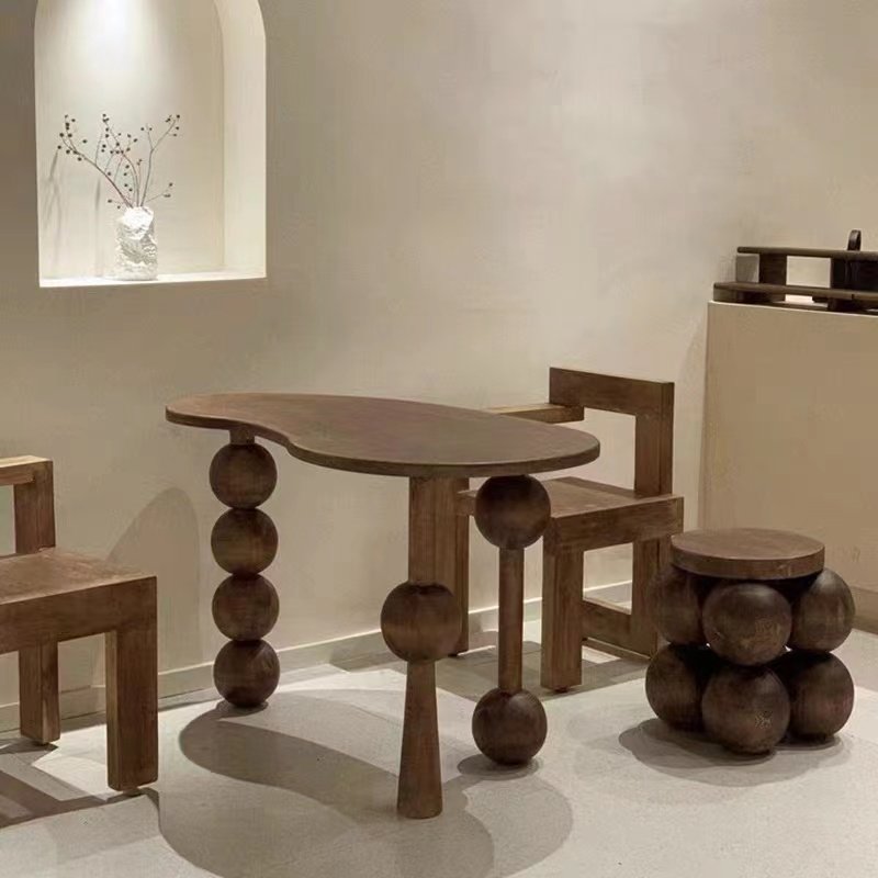 Minimalist style solid wood round dining table side table modern