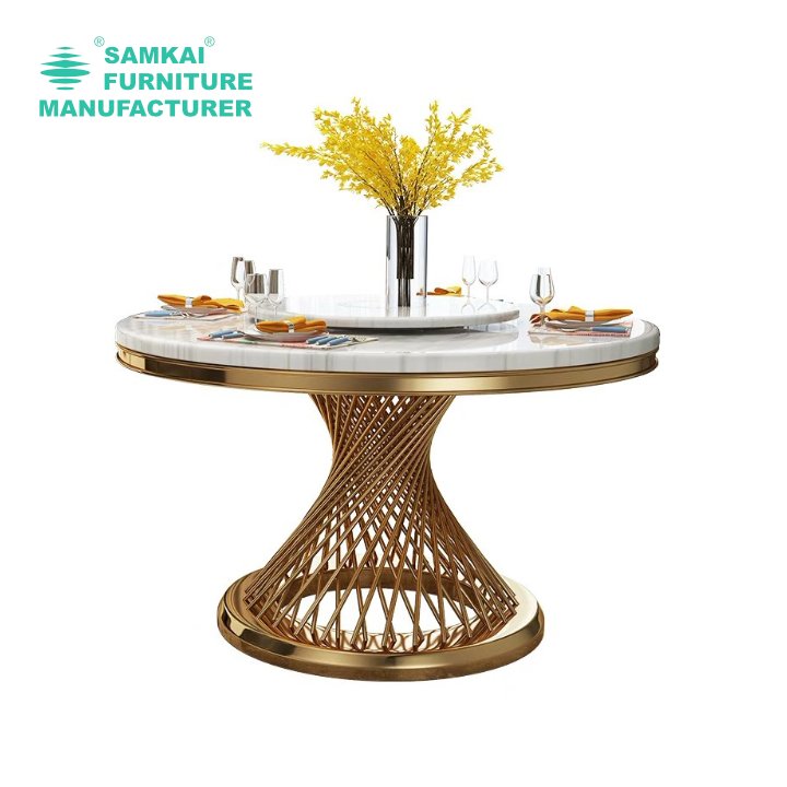 SK-YHZ-K003 Factory wholesale party event gold stainless steel base luxury round banquet table