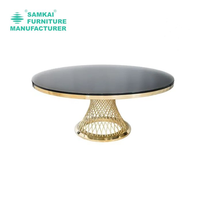 SK-YHZ-K003 Factory wholesale party event gold stainless steel base luxury round banquet table