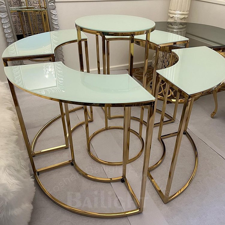 High quality wedding decoration Five-piece buffet dessert stainless steel frame gold cake table stand