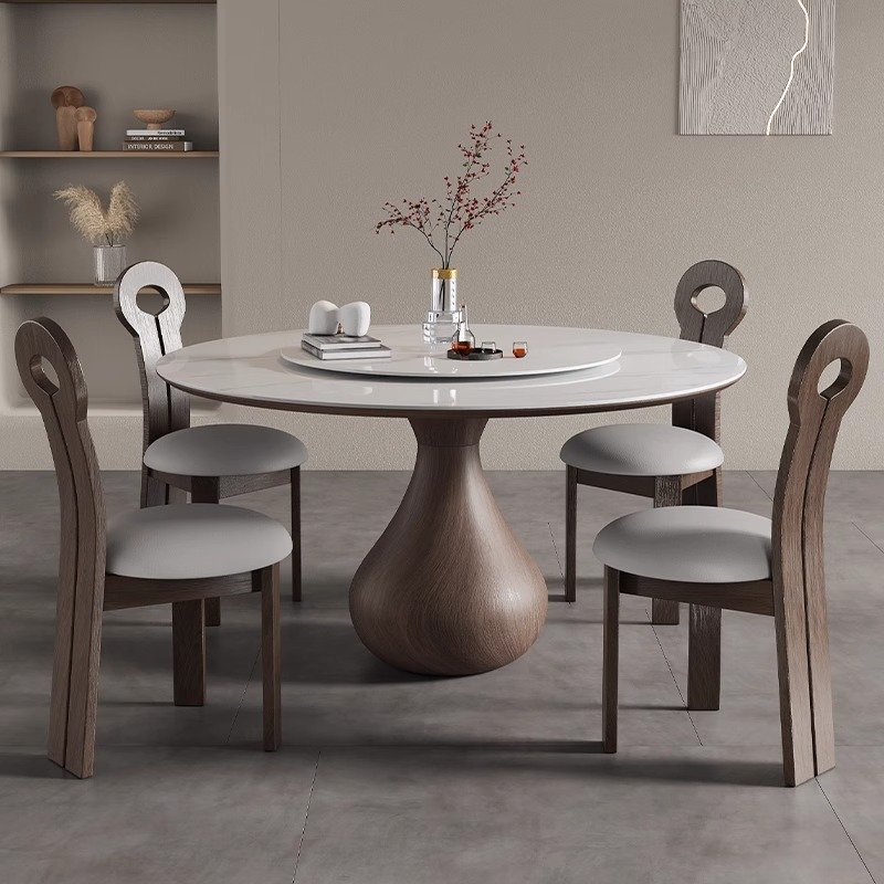 modern luxury marble solid wood round dining table chair set 4 6 8 seater living room restaurant mid century spinning furniture