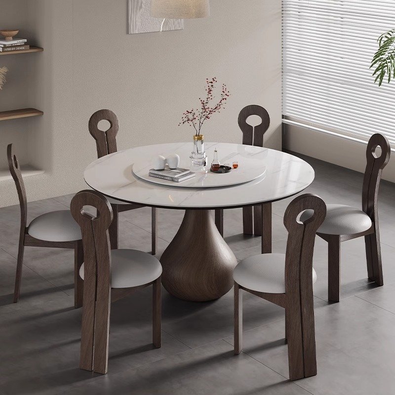modern luxury marble solid wood round dining table chair set 4 6 8 seater living room restaurant mid century spinning furniture
