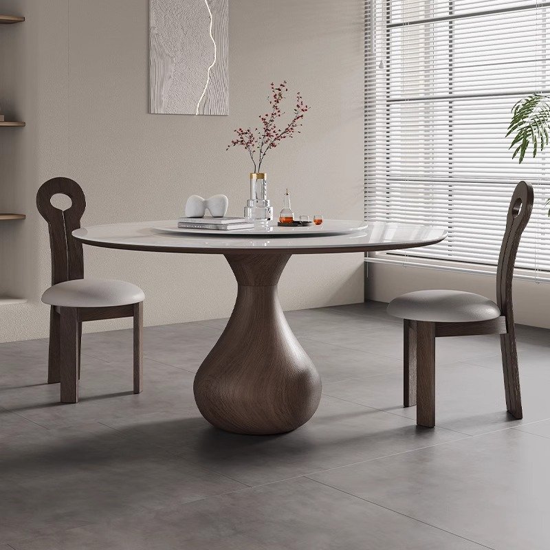 modern luxury marble solid wood round dining table chair set 4 6 8 seater living room restaurant mid century spinning furniture