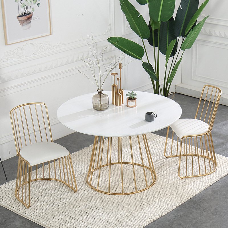 Smart Restaurant Nordic Ins Round Gold Standing Desk Frame Set Luxury Modern Dining Table