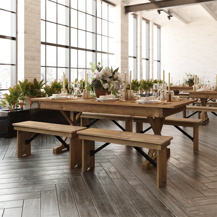 Outdoor Hotel Garden Farmhouse Wedding Party Banquet Event Portable Folding Rectangular Wood Fram Solid Pine Dinner Dining Table