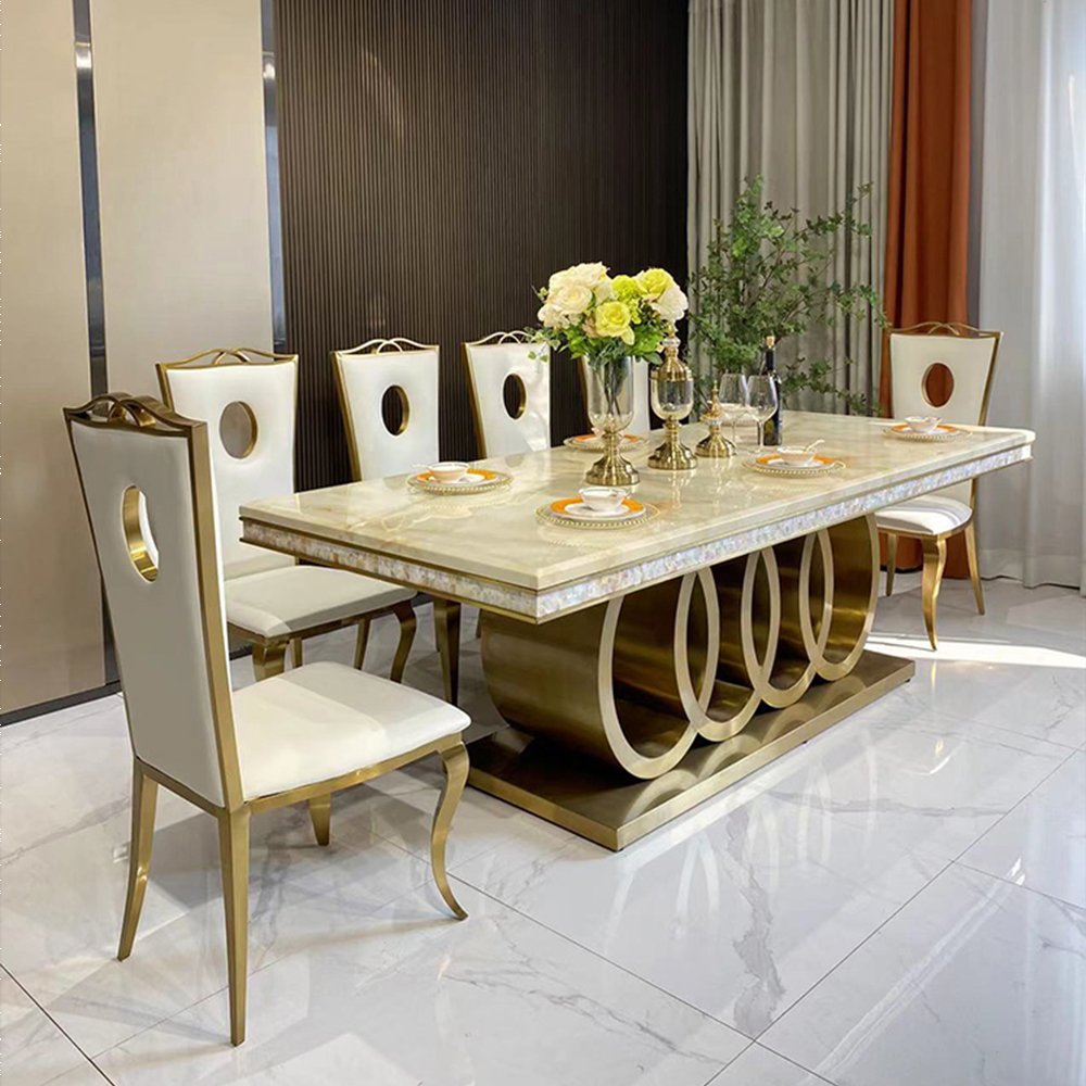 Luxury rectangular dining table set with 6 chairs dining table marble top dining table for home