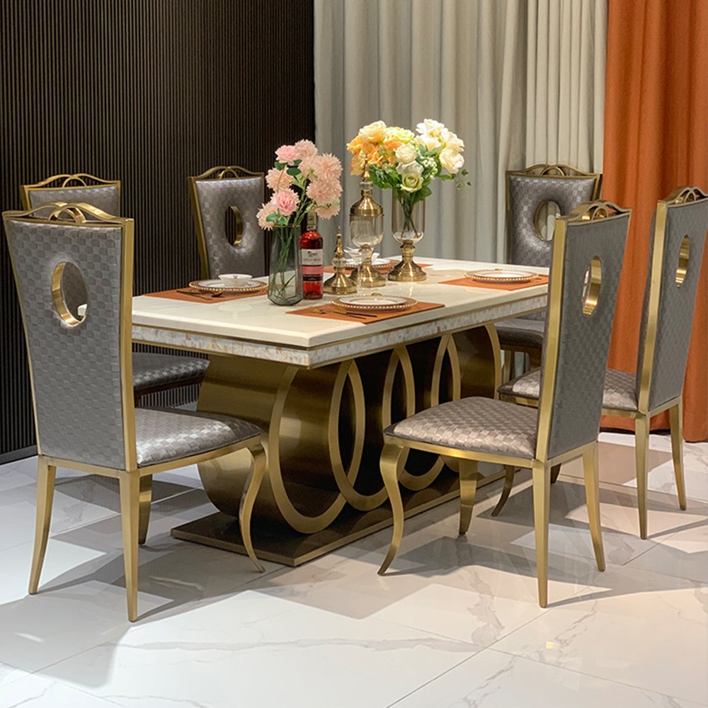 Luxury rectangular dining table set with 6 chairs dining table marble top dining table for home