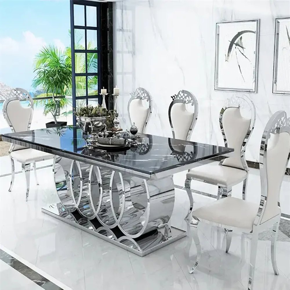 Luxury rectangular dining table set with 6 chairs dining table marble top dining table for home