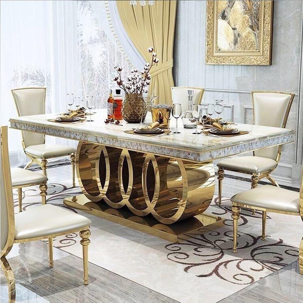 Luxury rectangular dining table set with 6 chairs dining table marble top dining table for home