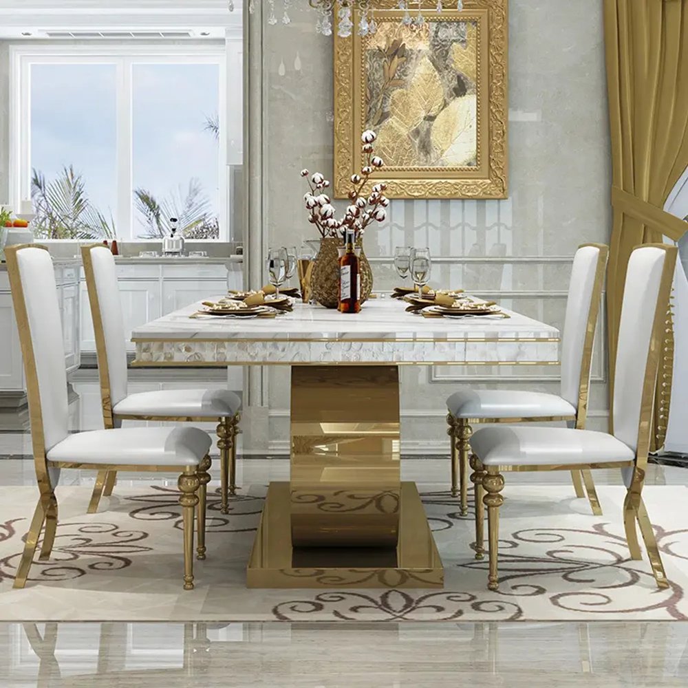 Luxury rectangular dining table set with 6 chairs dining table marble top dining table for home