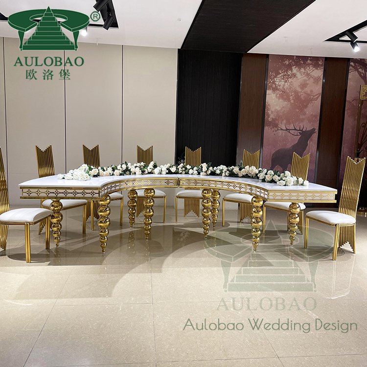 modern simple event furniture design MDF gold stainless steel base dining table