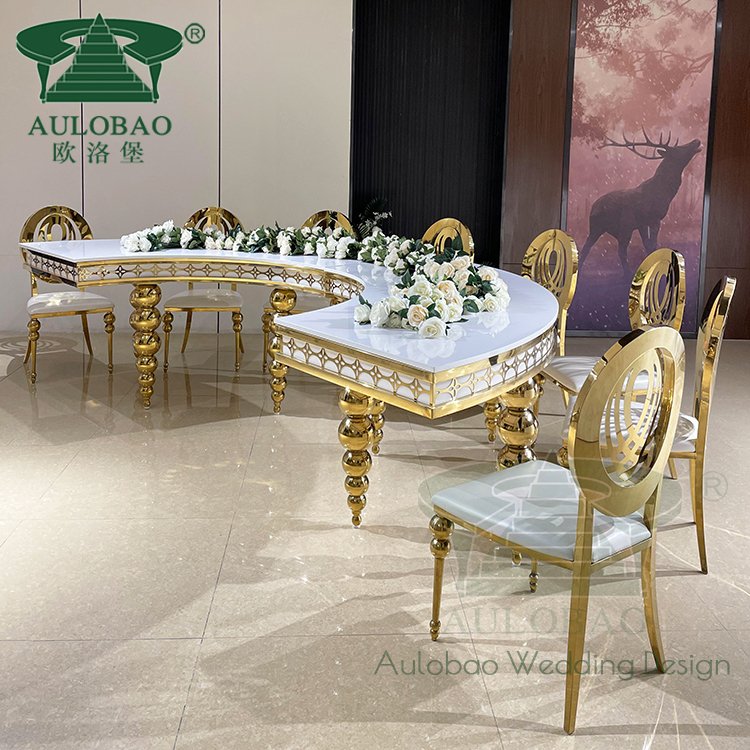 modern simple event furniture design MDF gold stainless steel base dining table
