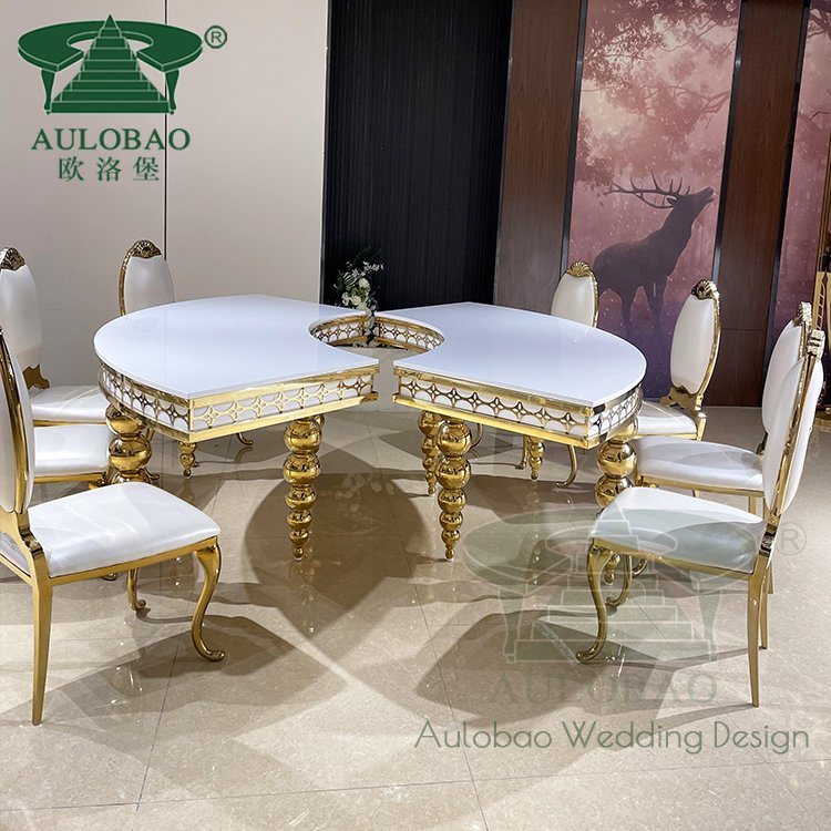modern simple event furniture design MDF gold stainless steel base dining table