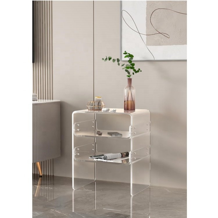 3-Tier Storage acrylic Side Table Clear Nightstand Thick Modern End Table with Round Edge for Living Room Bedroom Bathroom
