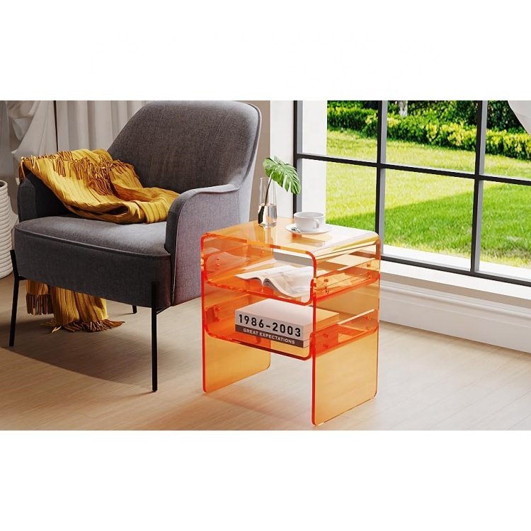 3-Tier Storage acrylic Side Table Clear Nightstand Thick Modern End Table with Round Edge for Living Room Bedroom Bathroom