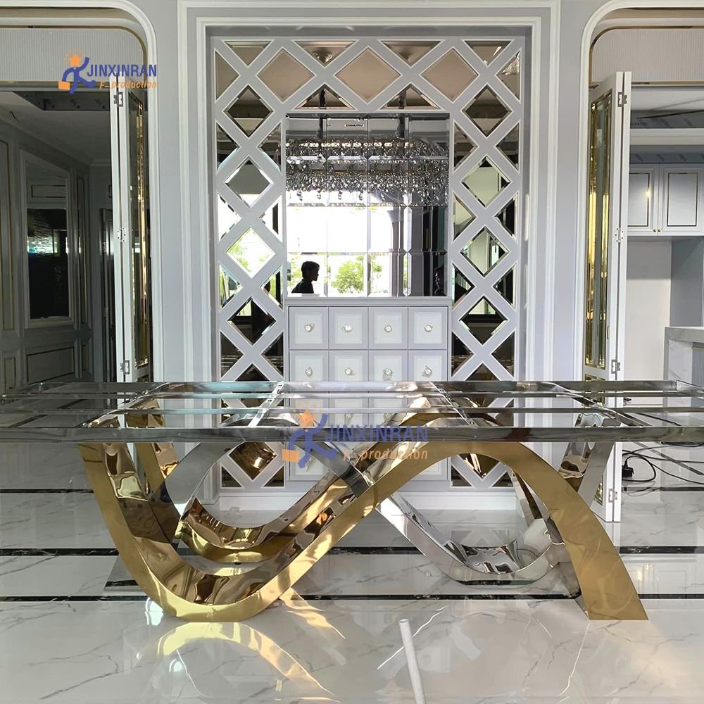 Creative design stainless steel leg marble top dining table set restaurant living room furniture dining table set for 8
