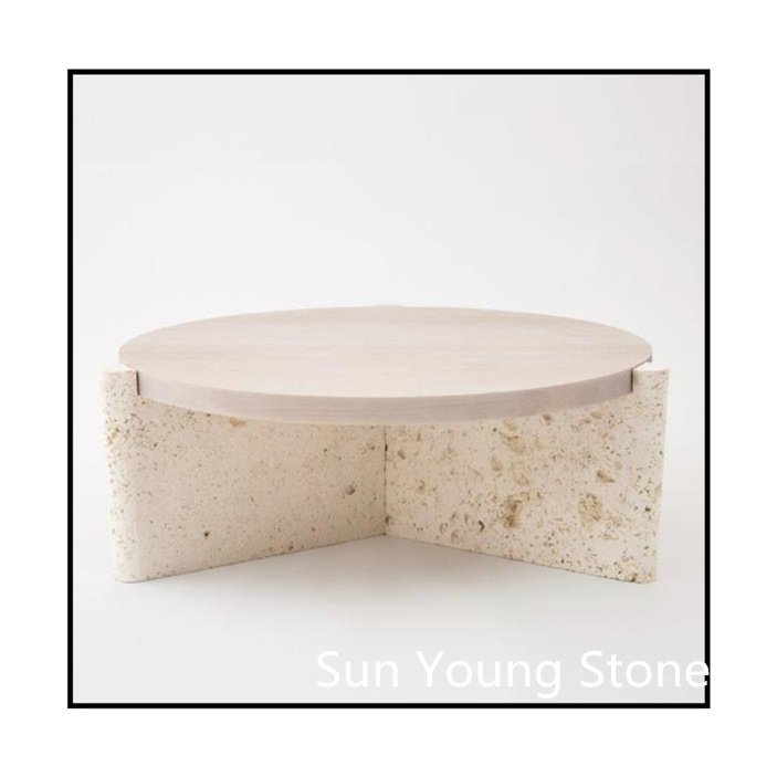 Nordic Minimalist Solid Wood Marble Coffee Table Designer Living Room Sofa Round White Travertine Tea Table