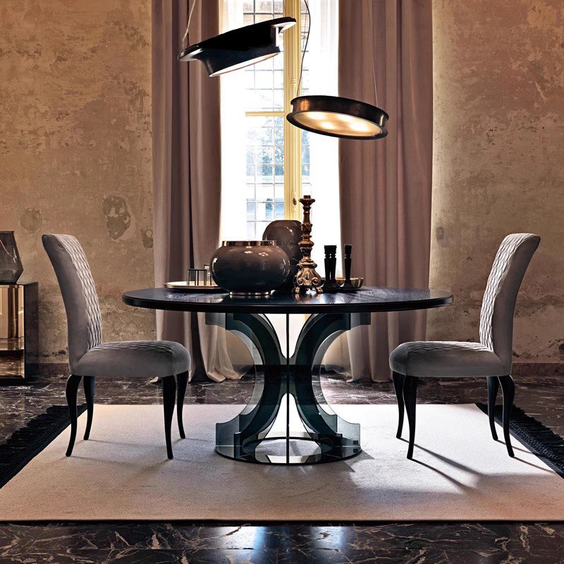 Nordic Round Dining Table Home Living Room Black Acrylic Dining Table Set 6 Seater
