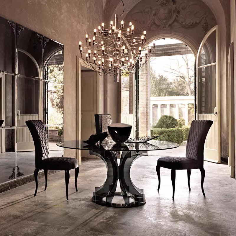 Nordic Round Dining Table Home Living Room Black Acrylic Dining Table Set 6 Seater