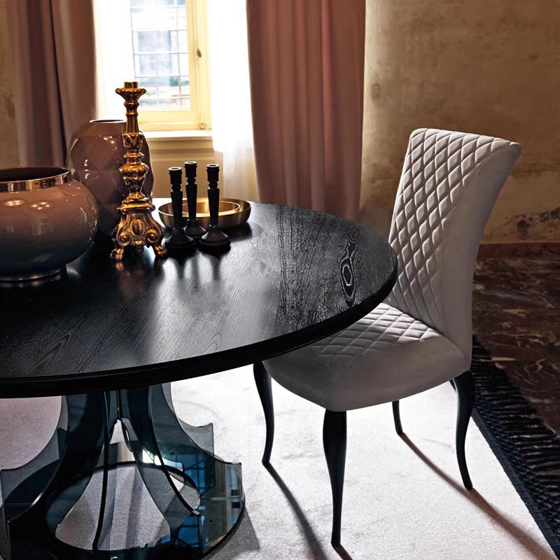 Nordic Round Dining Table Home Living Room Black Acrylic Dining Table Set 6 Seater