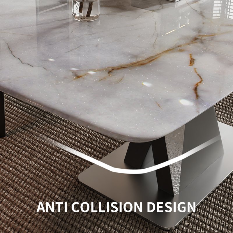 Foshan Luxury Marble Top Dining Table Set For Dining Room Stainless Steel Dining Table Smooth-edged recycled pine