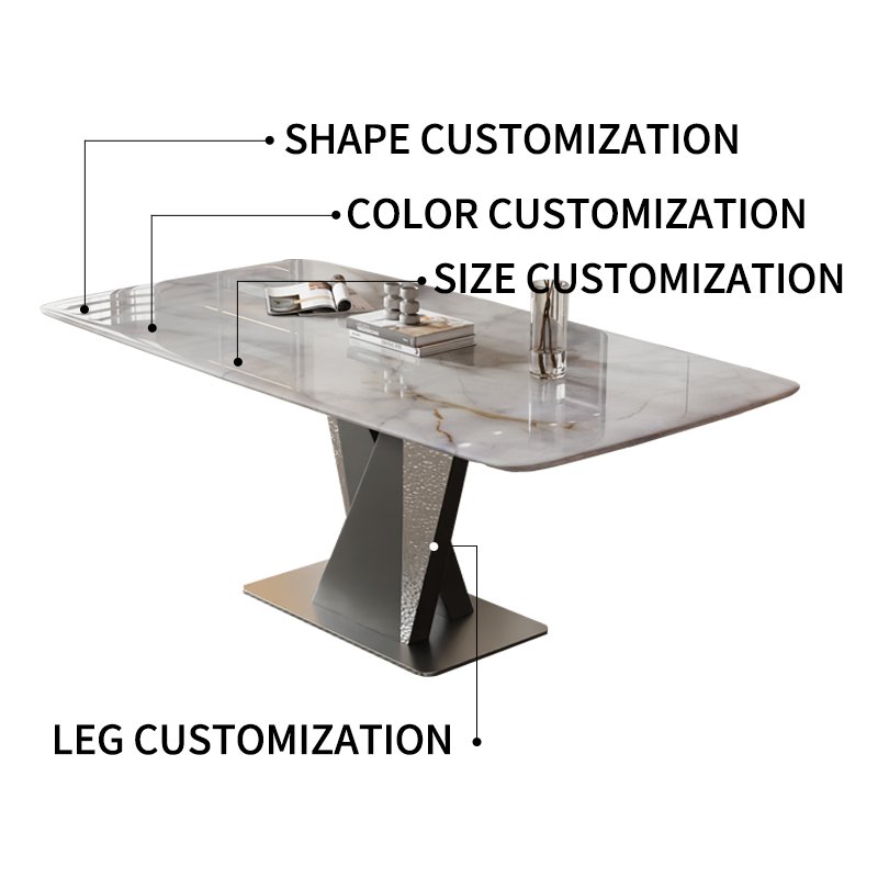 Foshan Luxury Marble Top Dining Table Set For Dining Room Stainless Steel Dining Table Smooth-edged recycled pine