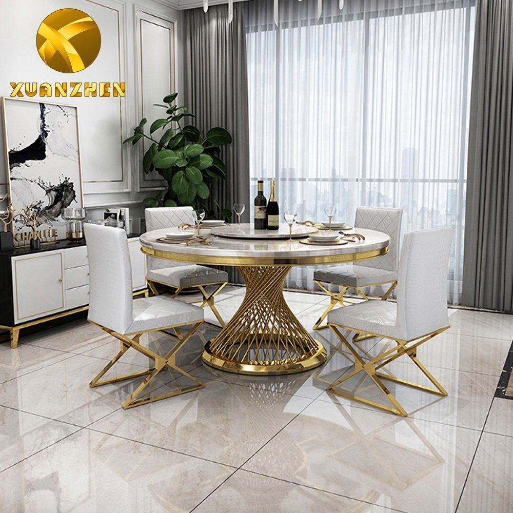 2020 top luxury soft parcel hotel restaurant round marble dining table set dining tables with turntable for sale