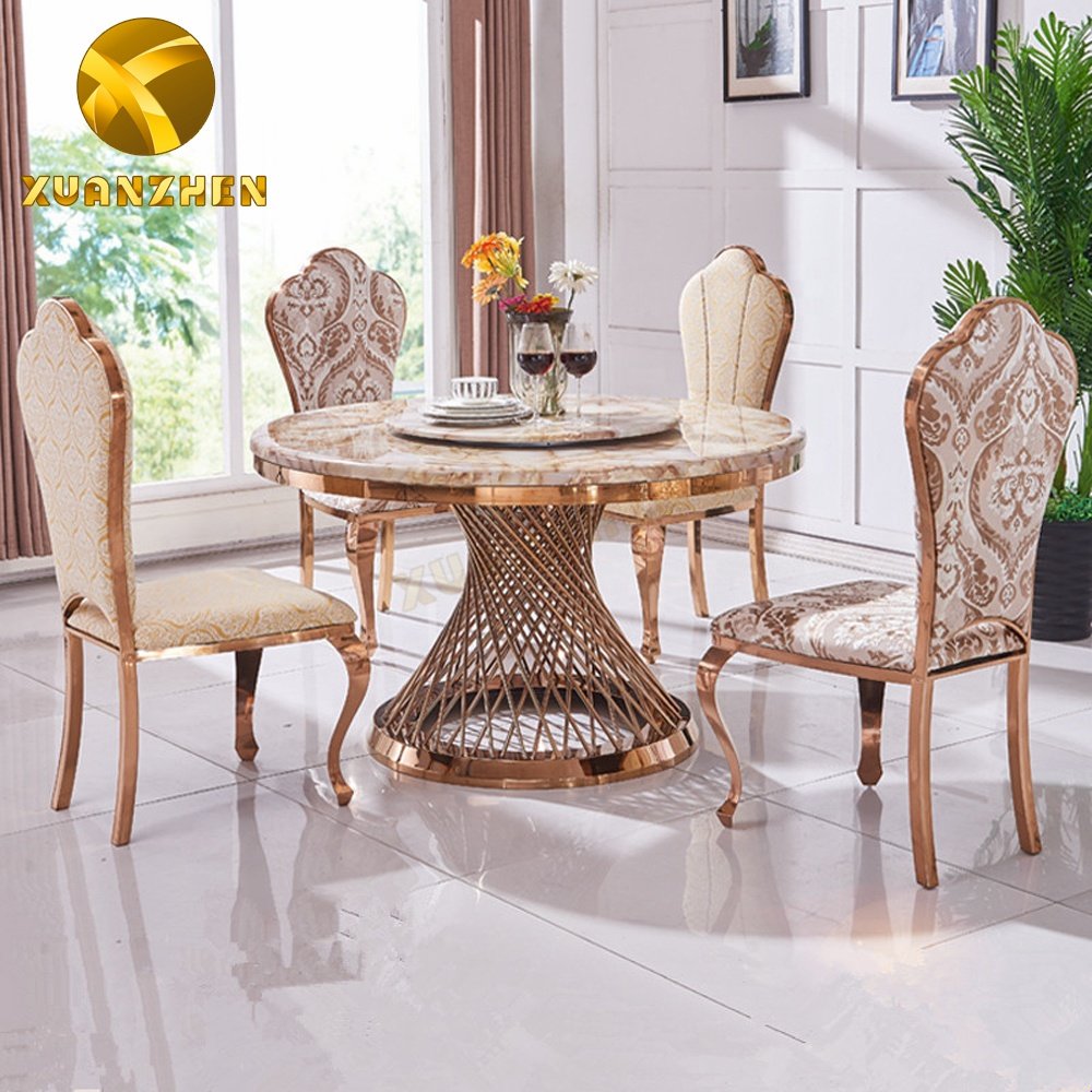 2020 top luxury soft parcel hotel restaurant round marble dining table set dining tables with turntable for sale