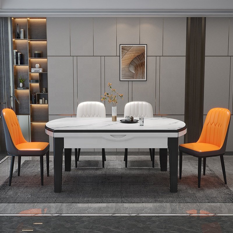 Chinese style dining room furniture hot modern luxury wood fame extendable marble dining table and chairs