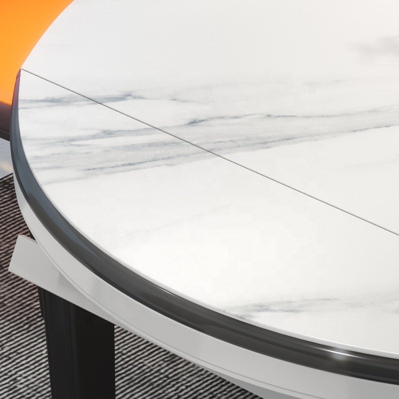 Chinese style dining room furniture hot modern luxury wood fame extendable marble dining table and chairs