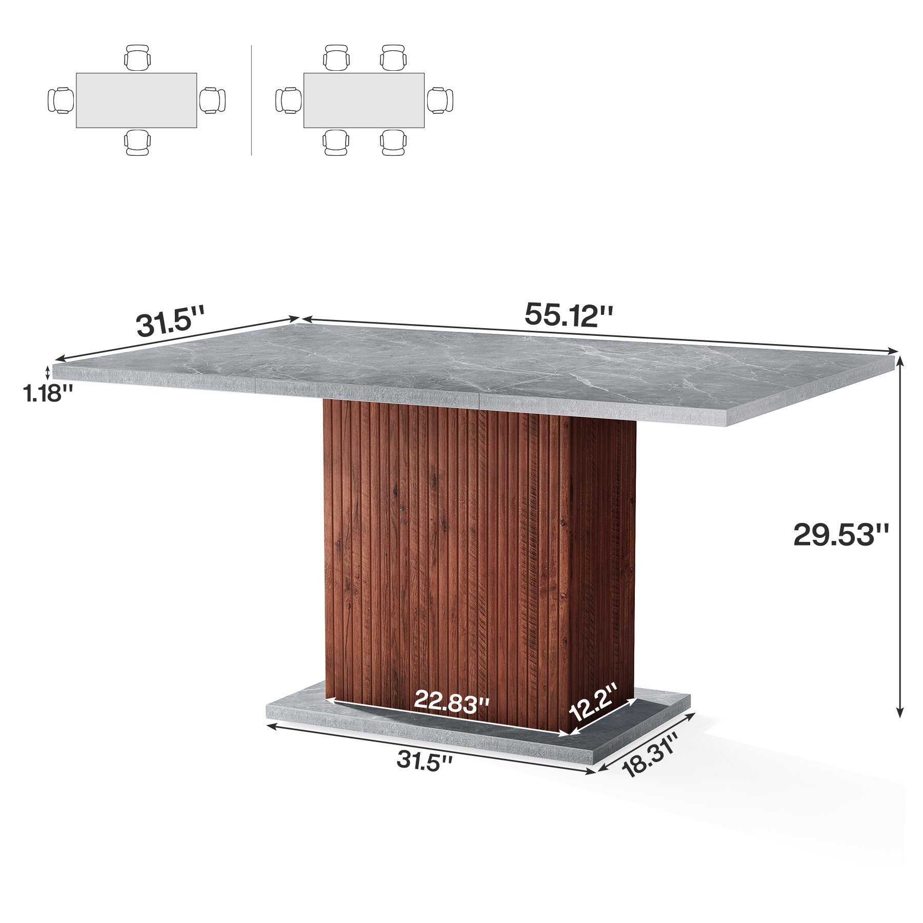 Tribesigns Rectangle Faux Marble Dining Table for 4-6 People 55" Faux Marble Farmhouse Kitchen Table Marble Dinner Table