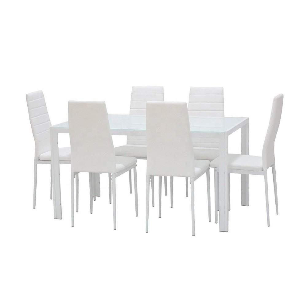 Hot Sale Modern Dining Room Furniture Glass Top Dinette Top 6 Person Dining Chairs Set Home Kitchen Glass Dining Tables