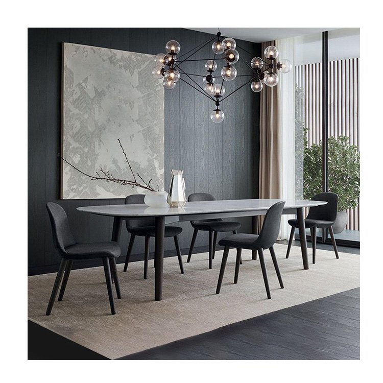 Nordic Dining Room Furniture Italy Imported Solid Wood Ash Table Legs Cream White Nature Marble Top Luxury Dinning Table Modern