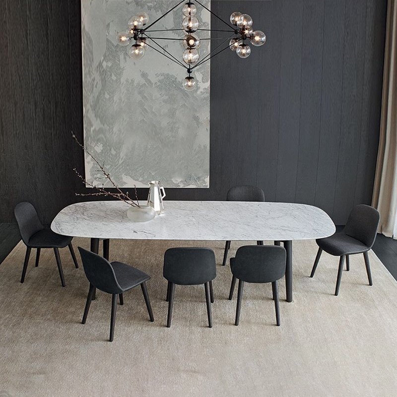 Nordic Dining Room Furniture Italy Imported Solid Wood Ash Table Legs Cream White Nature Marble Top Luxury Dinning Table Modern