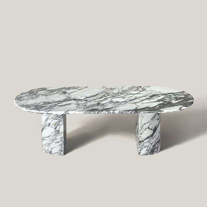 Hot Selling Customized Natural Marble Luxury Italian Italy White Arabescato Marble Oval Dining Table for Villa Restaurant Hotel