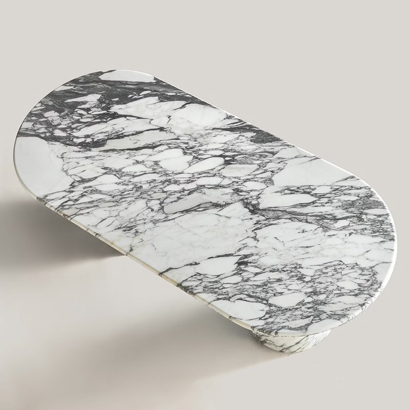 Hot Selling Customized Natural Marble Luxury Italian Italy White Arabescato Marble Oval Dining Table for Villa Restaurant Hotel