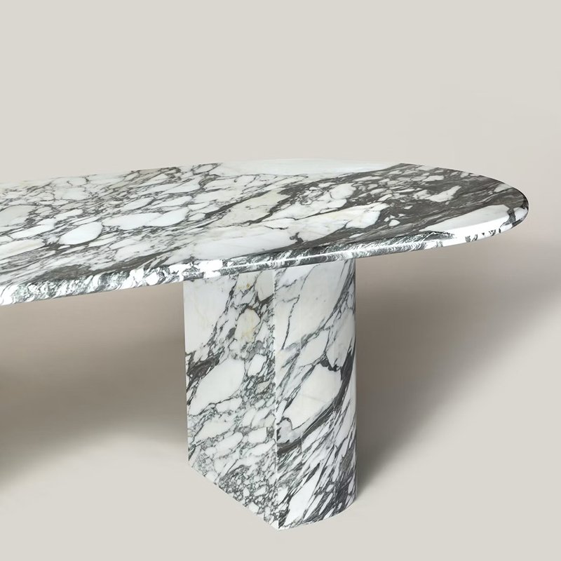 Hot Selling Customized Natural Marble Luxury Italian Italy White Arabescato Marble Oval Dining Table for Villa Restaurant Hotel