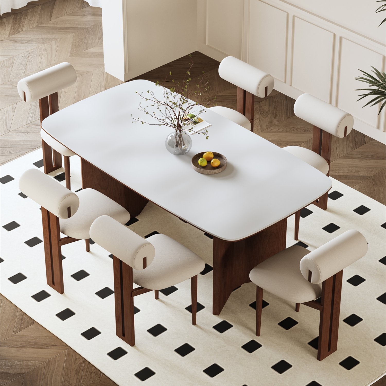 Nordic Minimalist Solid Wood Dining Table Rock Plate Elephant Legs Rectangular Modern Kitchen Hotel/Villa Living Room Restaurant