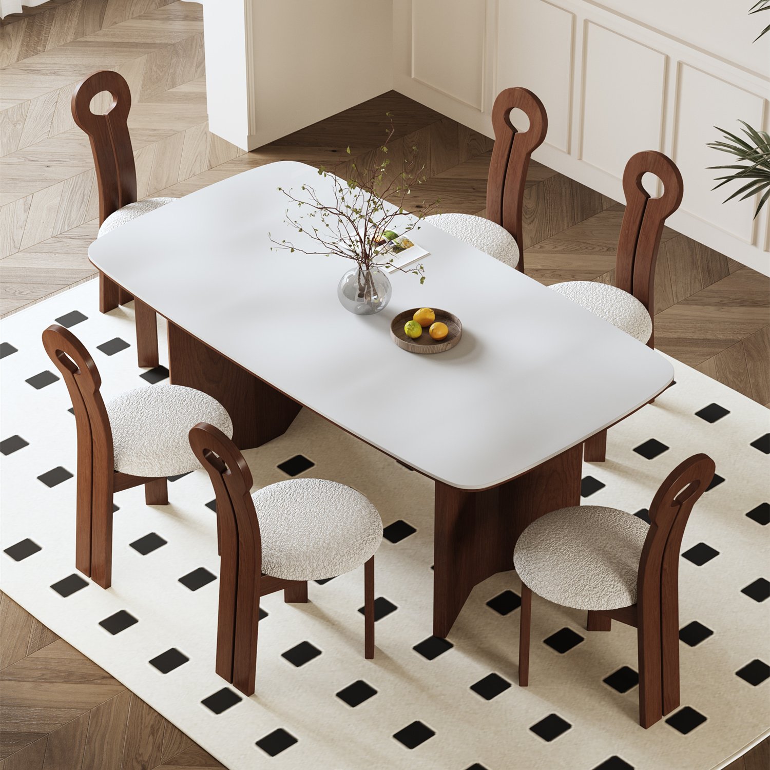 Nordic Minimalist Solid Wood Dining Table Rock Plate Elephant Legs Rectangular Modern Kitchen Hotel/Villa Living Room Restaurant
