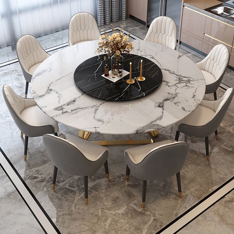 Round rock plate top dining table 6 to 10 person triangle base dining room table