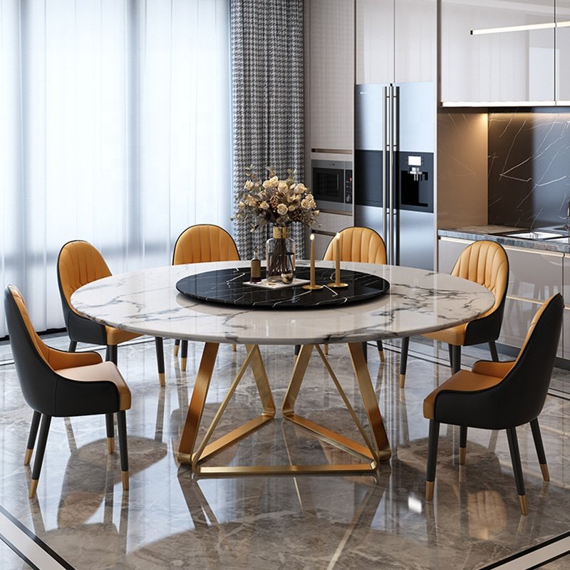 Round rock plate top dining table 6 to 10 person triangle base dining room table