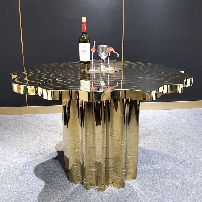 Modern Luxury Irregular round Dining Table Mirror Stainless Steel Design for Hotel Living Room Furniture